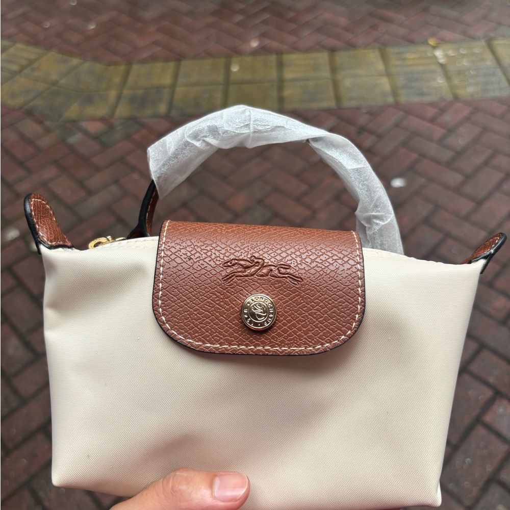 Longchamp Cream and Brown Mini Top-Handle Bag